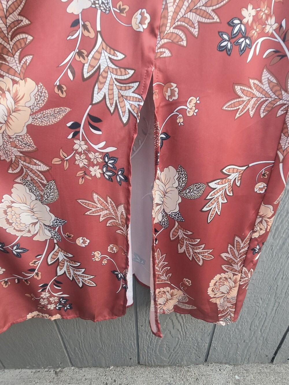Silky Burnt Orange/Floral Dress - Picture 4 of 5
